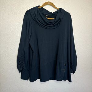 Ali Miles Top Women XL Green Tunic Cowl Terri Cloth Lagenlook Comfy Artsy Casual